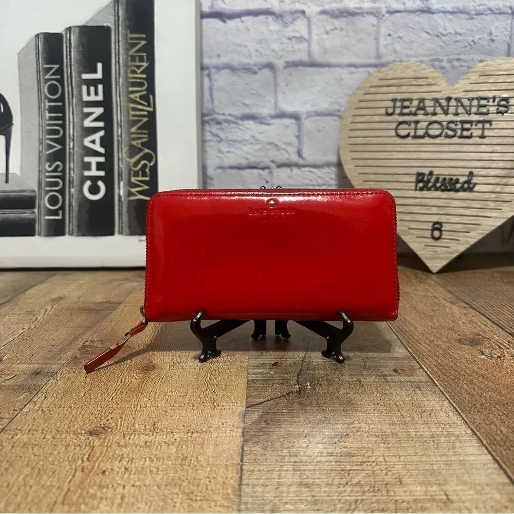 Kate Spade Red Patent Leather Zip Around Wallet
